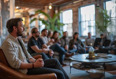 Attentive Professional in a Casual Communal Gathering