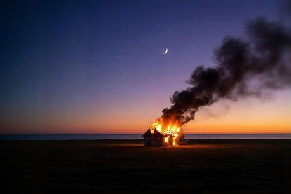 House in Flames at Twilight