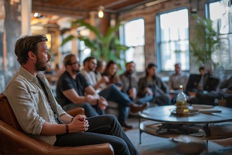 Attentive Professional in a Casual Communal Gathering